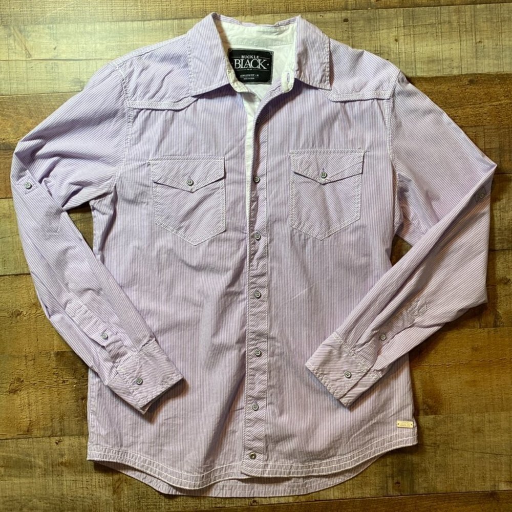 Men's Buckle Black Button Down Shirt size Medium